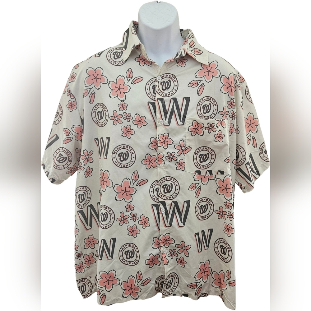 Washington Nationals Hawaiian Shirt Cherry Blossom with Pocket Mens: Large